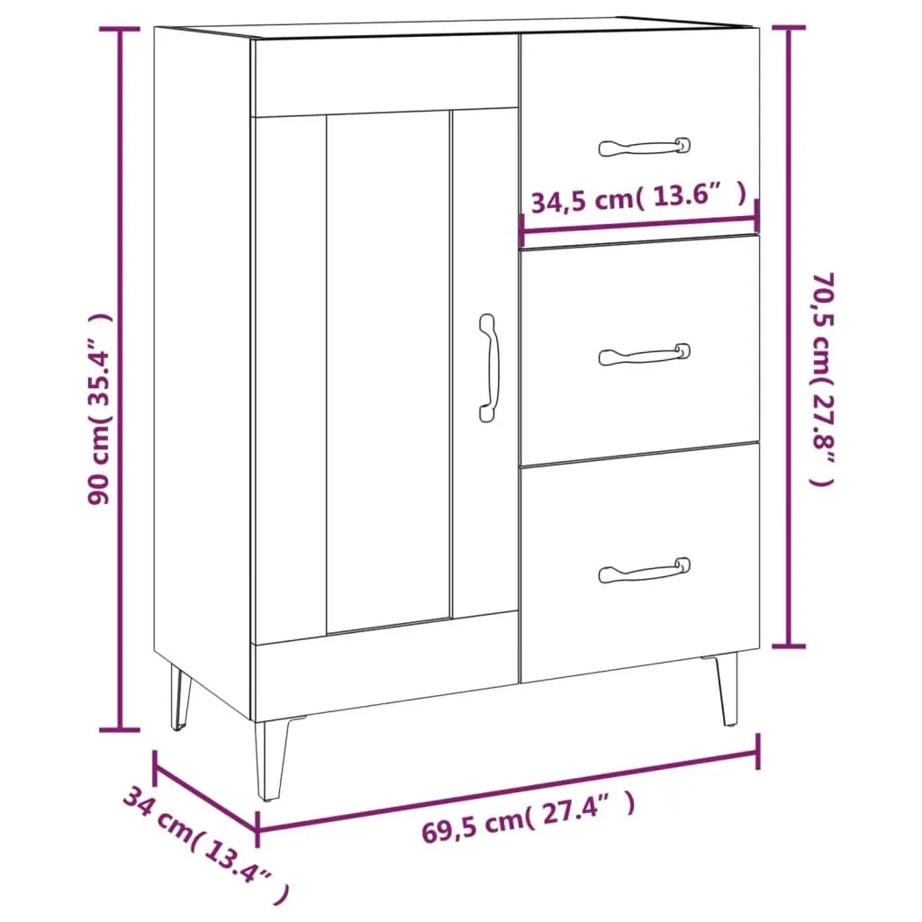 Sideboard White 69.5x34x90 cm Engineered Wood 812213