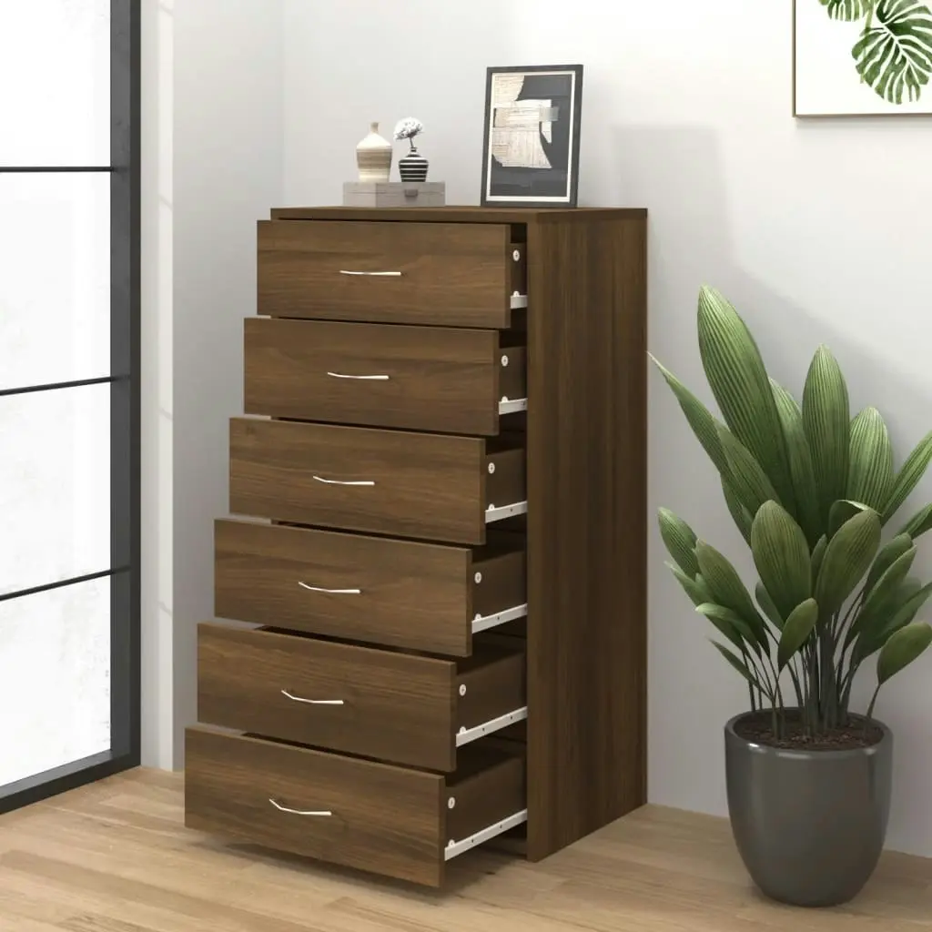 Sideboard with 6 Drawers Brown Oak 50x34x96 cm Engineered Wood 815365