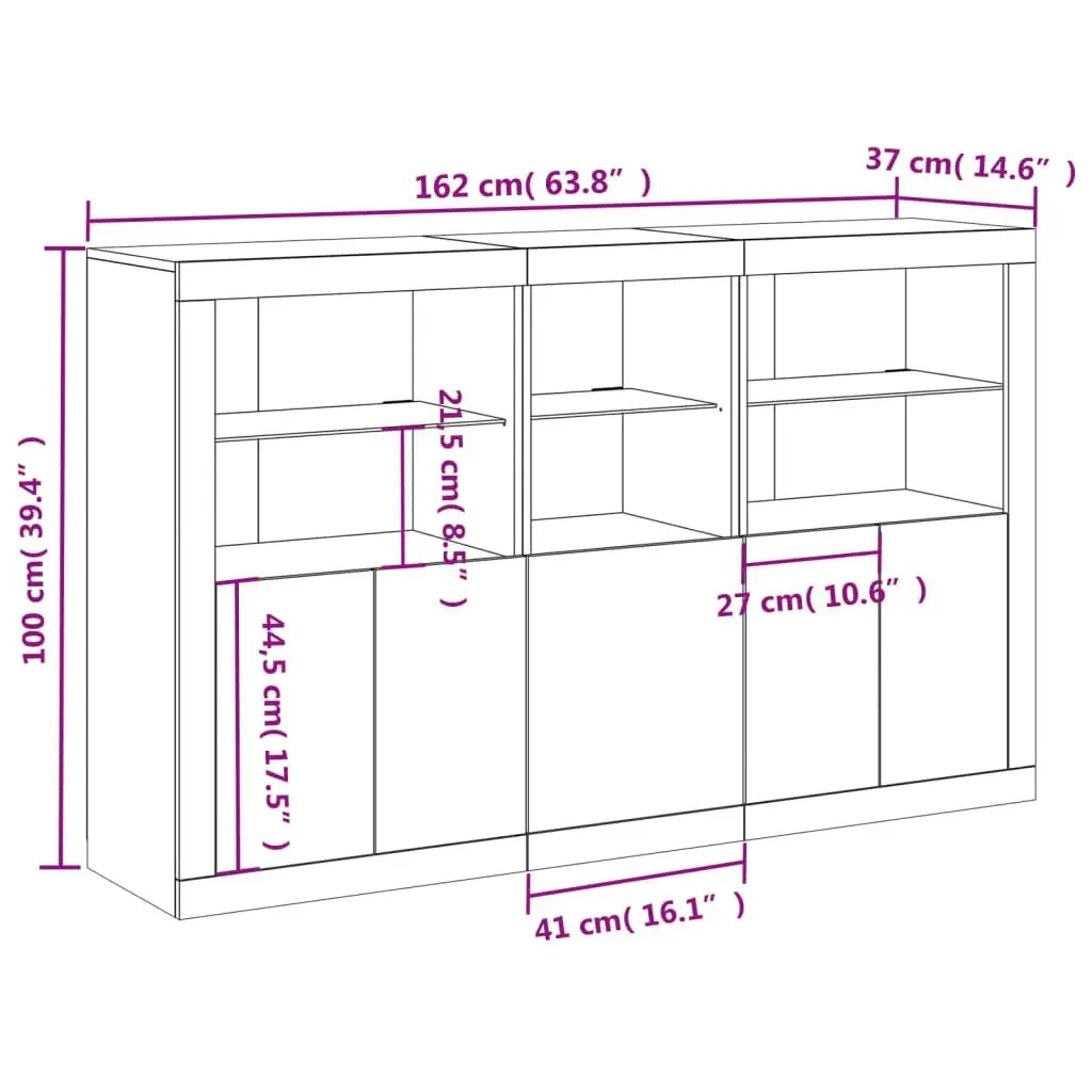 Sideboard with LED Lights White 162x37x100 cm 3209142