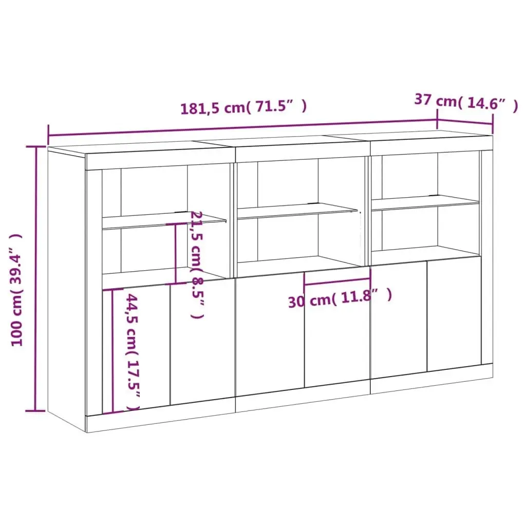 Sideboard with LED Lights White 181.5x37x100 cm 3209149