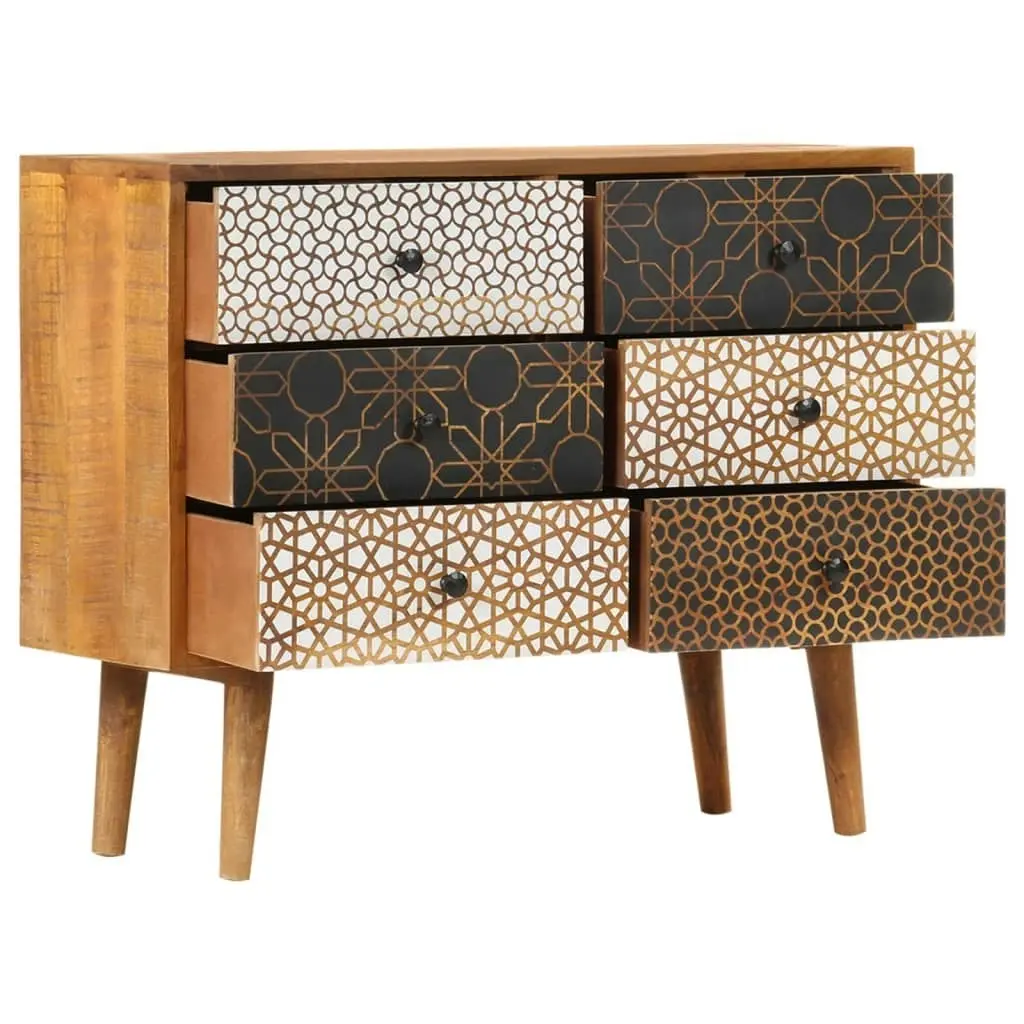 Sideboard with Printed Pattern 90x30x70 cm Solid Mango Wood 247916