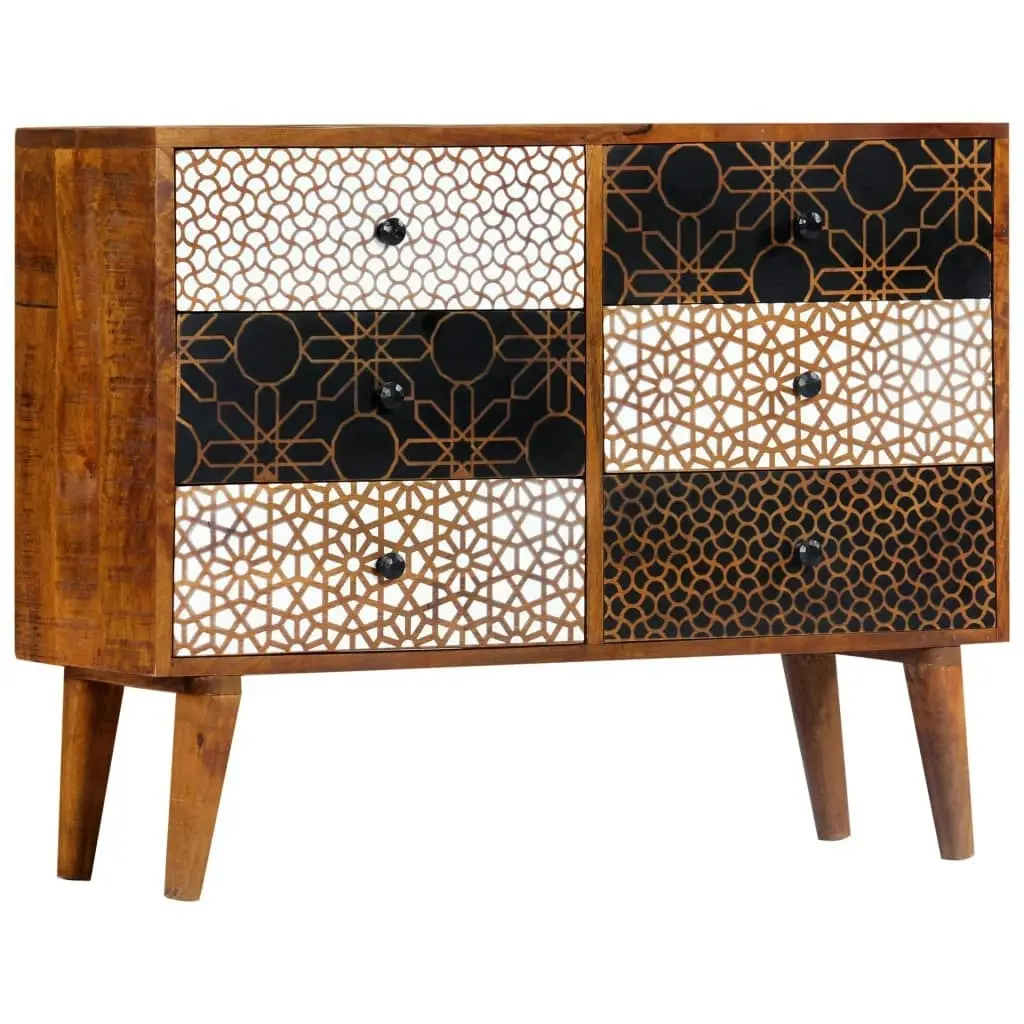 Sideboard with Printed Pattern 90x30x70 cm Solid Mango Wood 247916