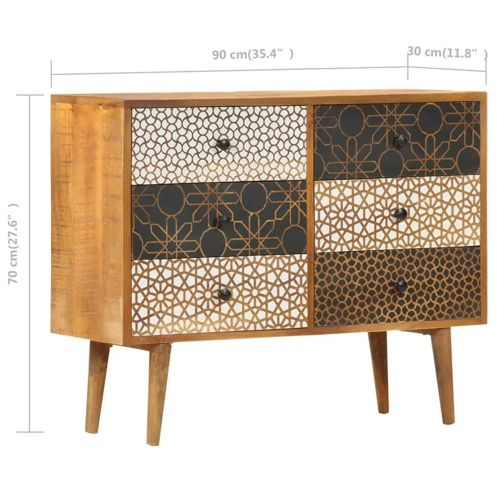 Sideboard with Printed Pattern 90x30x70 cm Solid Mango Wood 247916