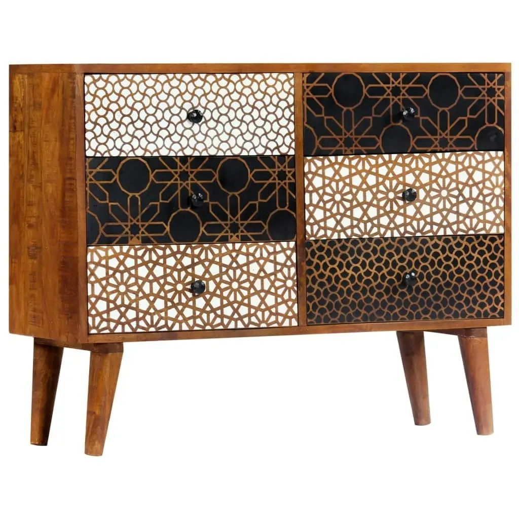 Sideboard with Printed Pattern 90x30x70 cm Solid Mango Wood 247916