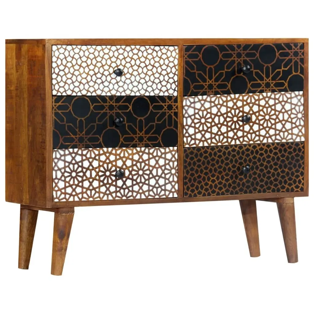 Sideboard with Printed Pattern 90x30x70 cm Solid Mango Wood 247916