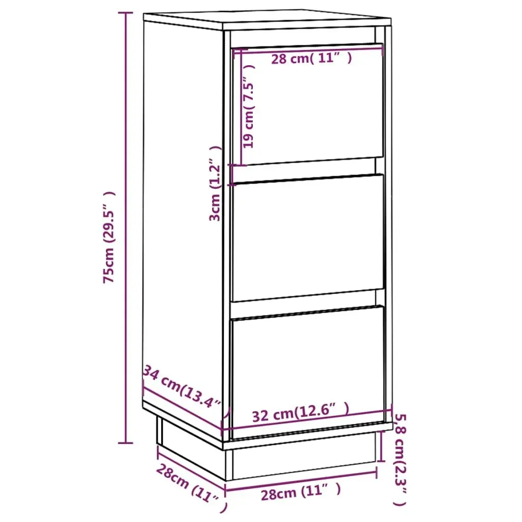 Sideboards 2 pcs Black 32x34x75 cm Solid Wood Pine 813374