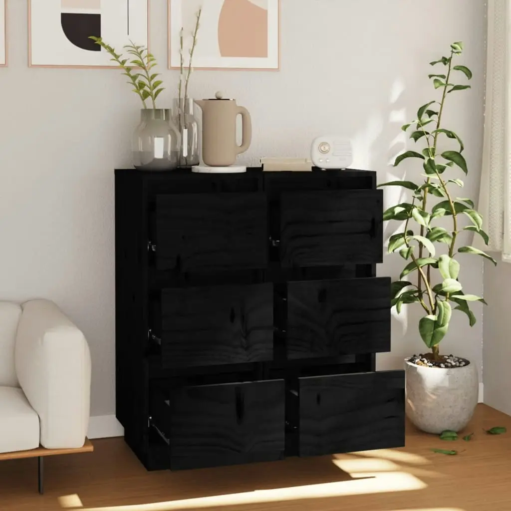 Sideboards 2 pcs Black 32x34x75 cm Solid Wood Pine 813374