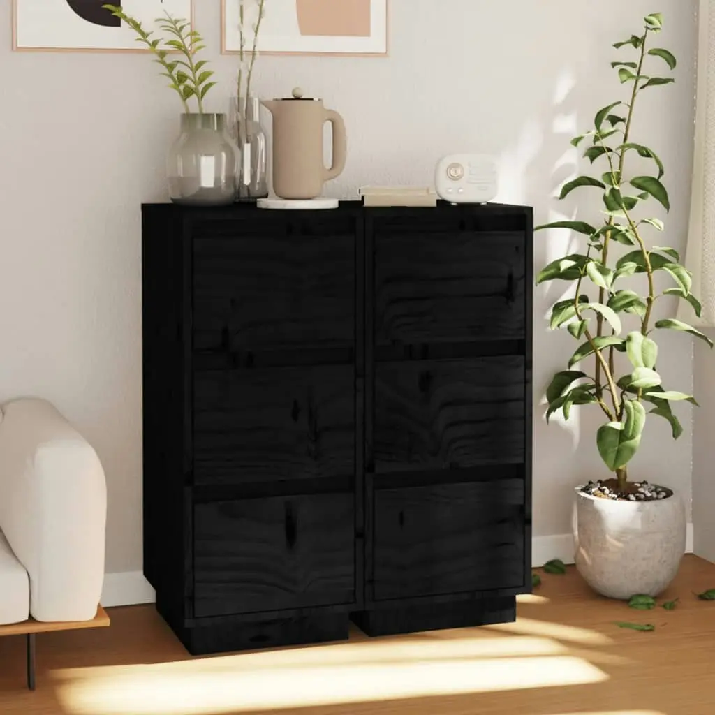 Sideboards 2 pcs Black 32x34x75 cm Solid Wood Pine 813374