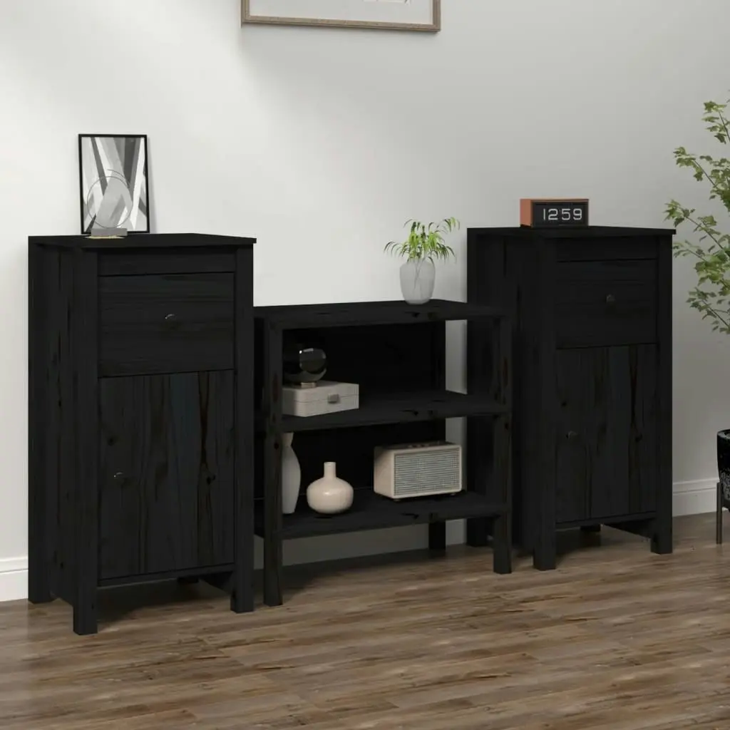 Sideboards 2 pcs Black 40x35x80 cm Solid Wood Pine 813763