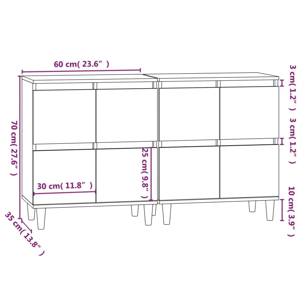 Sideboards 2 pcs Black 60x35x70 cm Engineered Wood 3185752