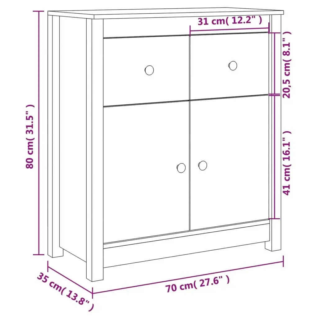 Sideboard Honey Brown 70x35x80 cm Solid Wood Pine 813752