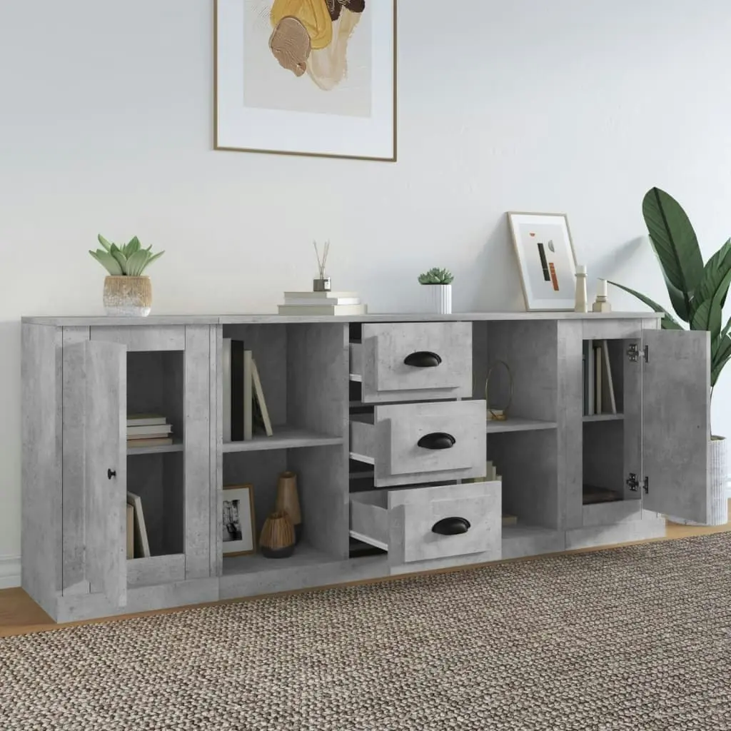 Sideboards 3 pcs Concrete Grey Engineered Wood 3185259