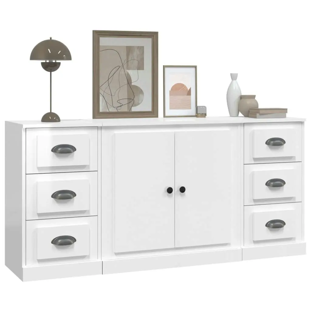 Sideboards 3 pcs High Gloss White Engineered Wood 3185233