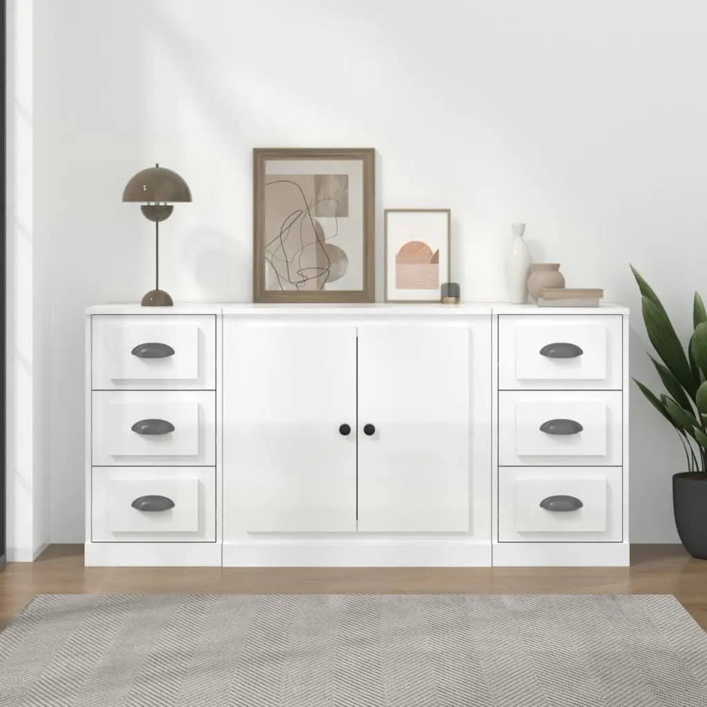 Sideboards 3 pcs High Gloss White Engineered Wood 3185233