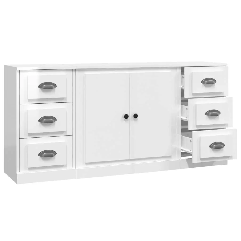 Sideboards 3 pcs High Gloss White Engineered Wood 3185233