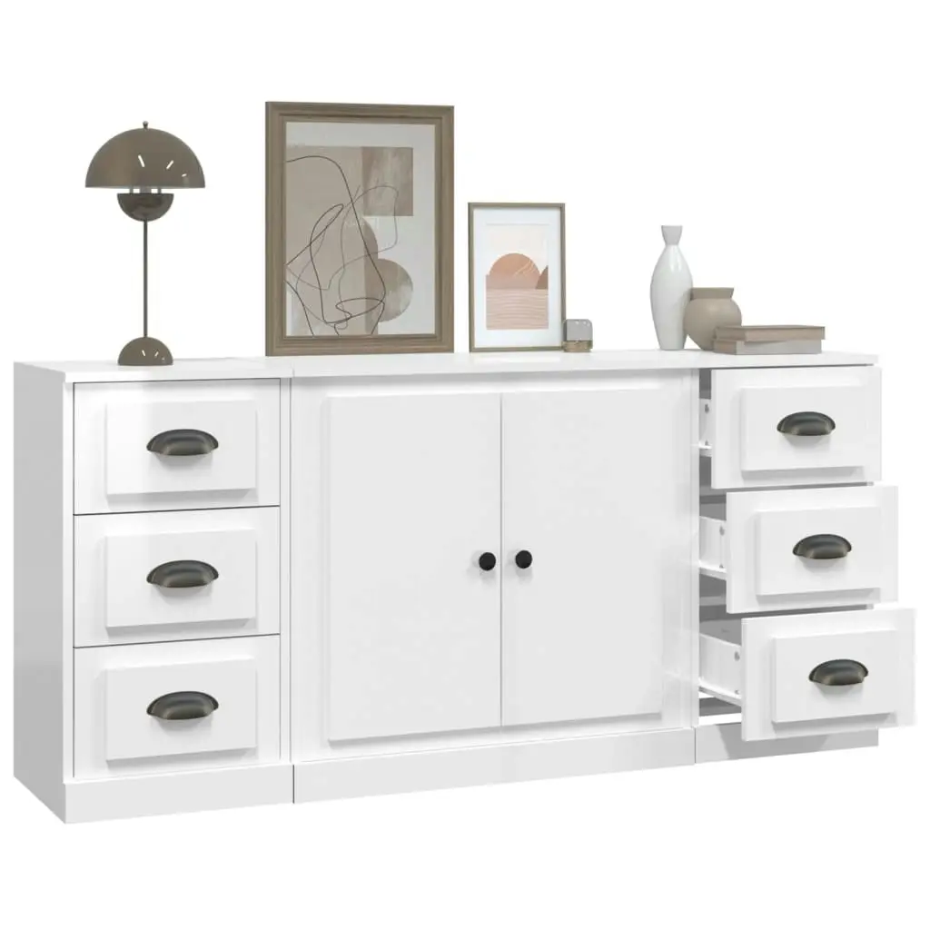 Sideboards 3 pcs High Gloss White Engineered Wood 3185233