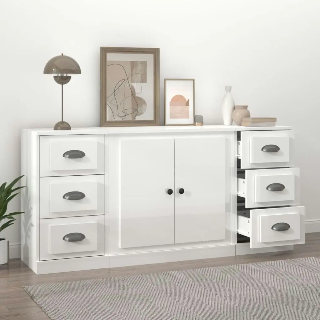 Sideboards 3 pcs High Gloss White Engineered Wood 3185233