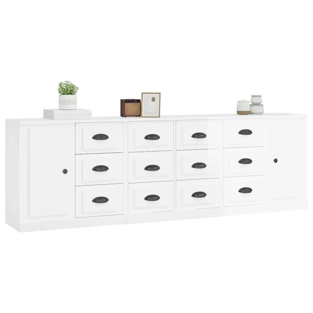 Sideboards 3 pcs High Gloss White Engineered Wood 3185289