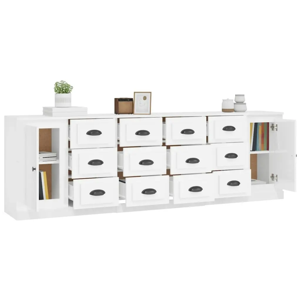 Sideboards 3 pcs High Gloss White Engineered Wood 3185289