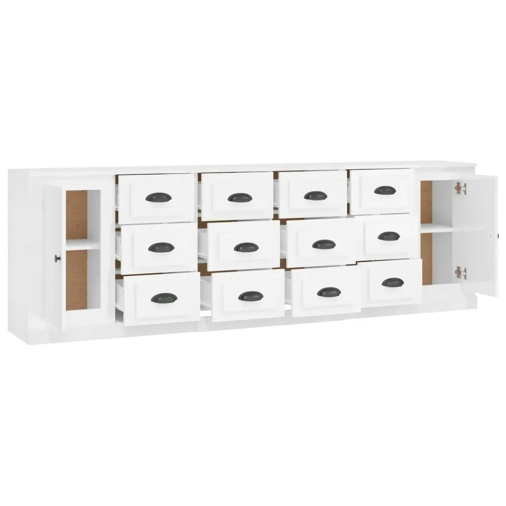 Sideboards 3 pcs High Gloss White Engineered Wood 3185289