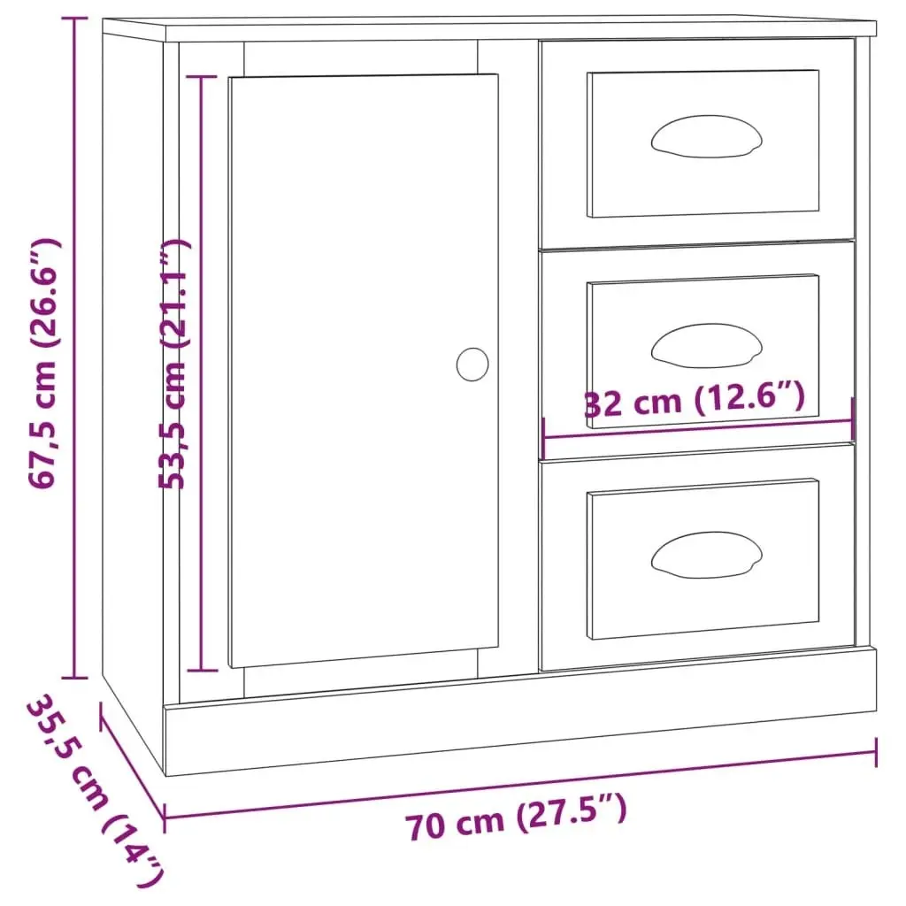 Sideboards 3 pcs High Gloss White Engineered Wood 3185289