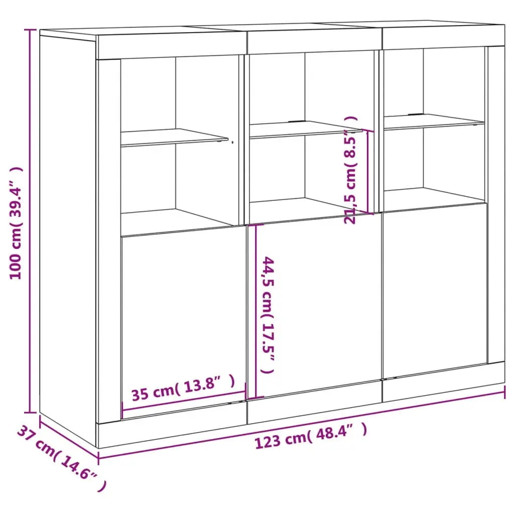 Sideboards with LED Lights 3 pcs White Engineered Wood 3209100