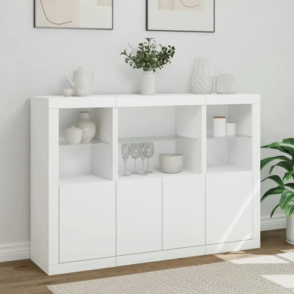 Sideboards with LED Lights 3 pcs White Engineered Wood 3209107