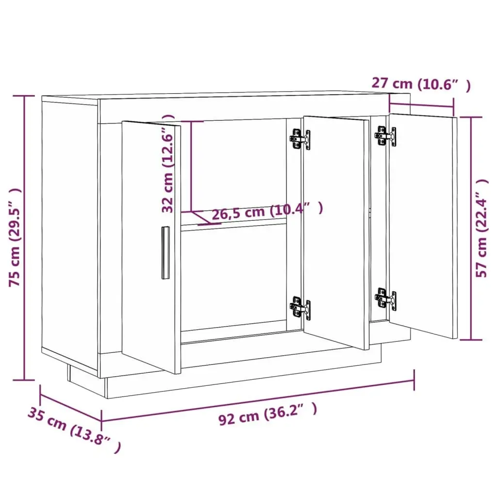 Sideboard High Gloss White 92x35x75 cm Engineered Wood 811841