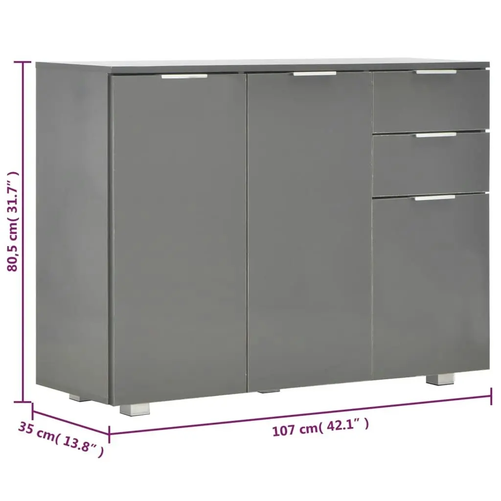 Sideboard High Gloss Grey 107x35x80.5 cm 283720