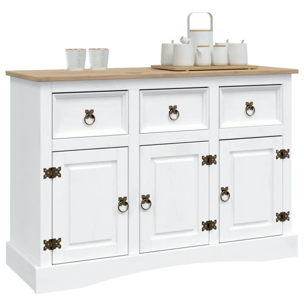 Sideboard Solid Mexican Pinewood Corona Range White 132x43x78 cm 282634