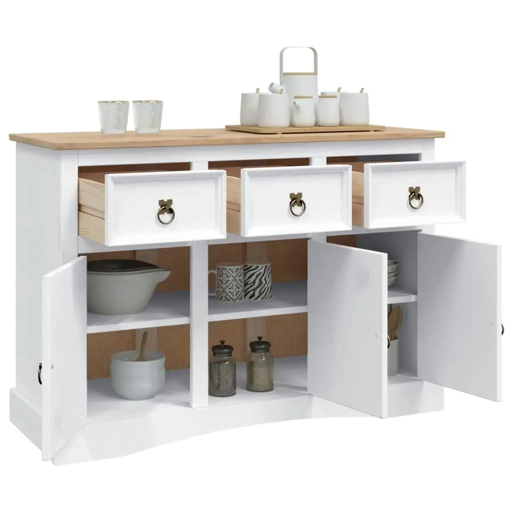 Sideboard Solid Mexican Pinewood Corona Range White 132x43x78 cm 282634