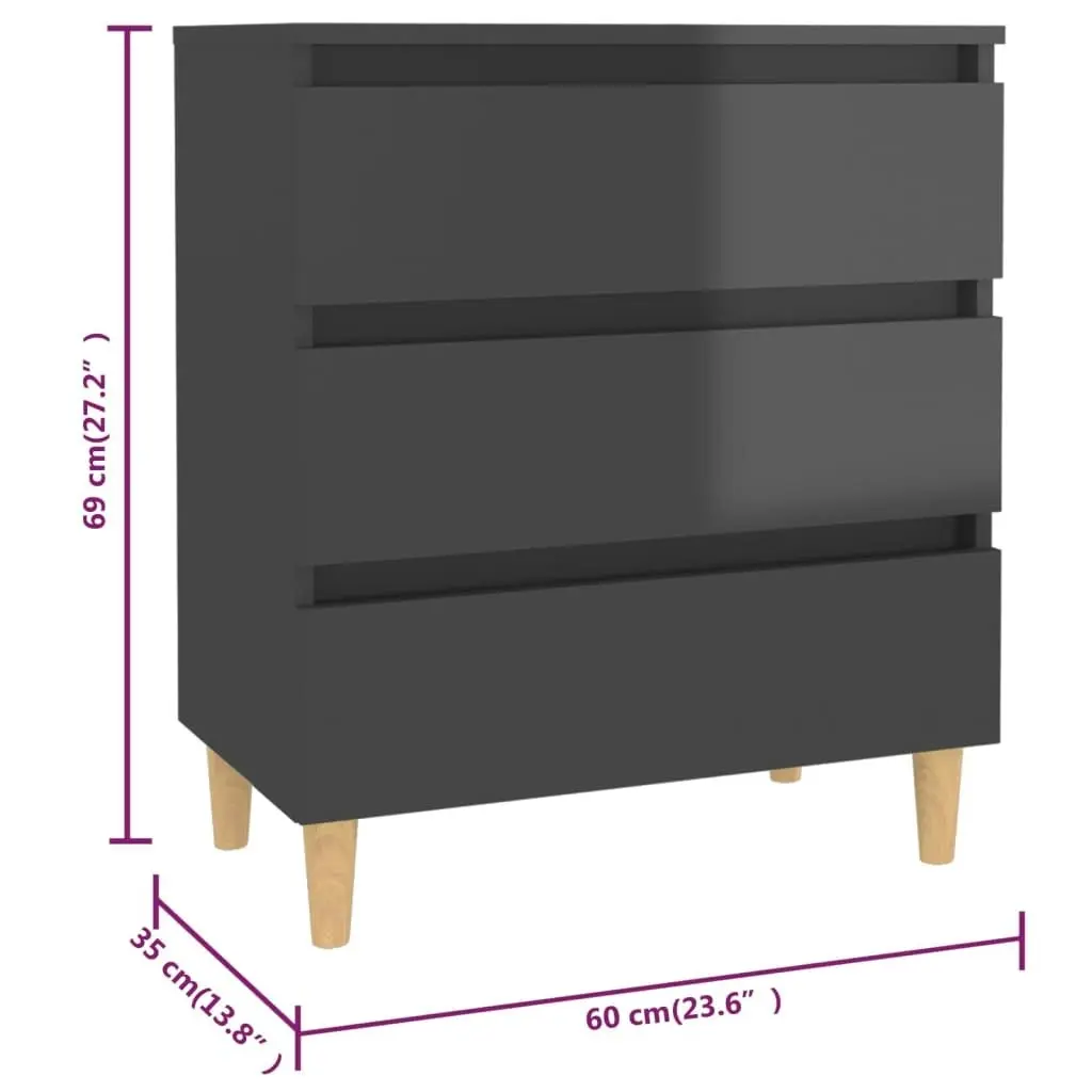 Sideboard High Gloss Grey 60x35x69 cm Engineered Wood 806093