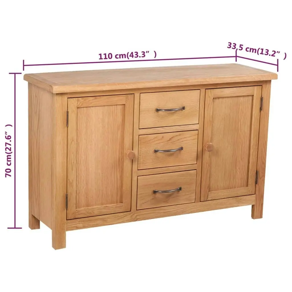 Sideboard with 3 Drawers 110x33.5x70 cm Solid Oak Wood 241677