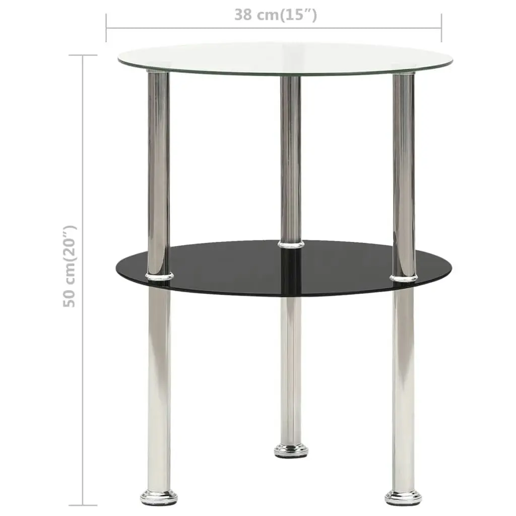 2-Tier Side Table Transparent & Black 38 cm Tempered Glass 322788