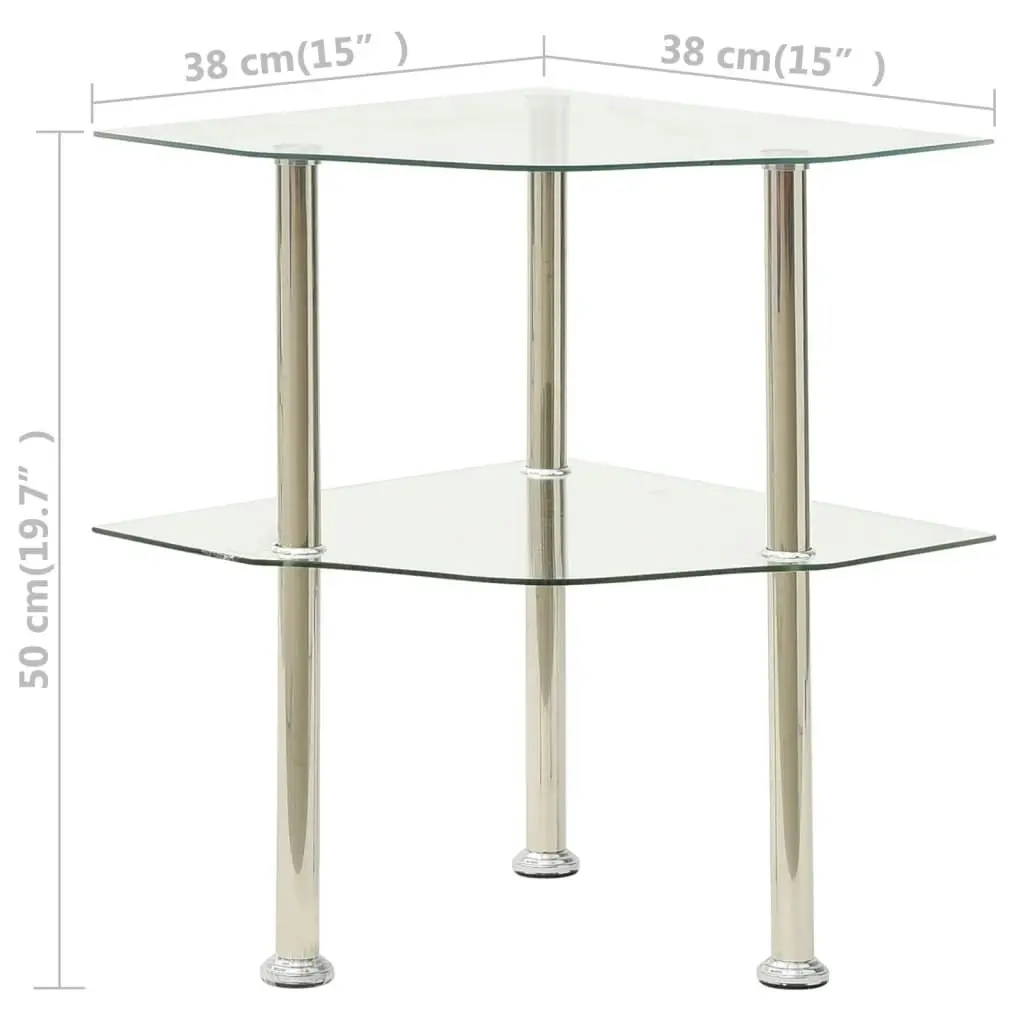 2-Tier Side Table Transparent 38x38x50 cm Tempered Glass 322793