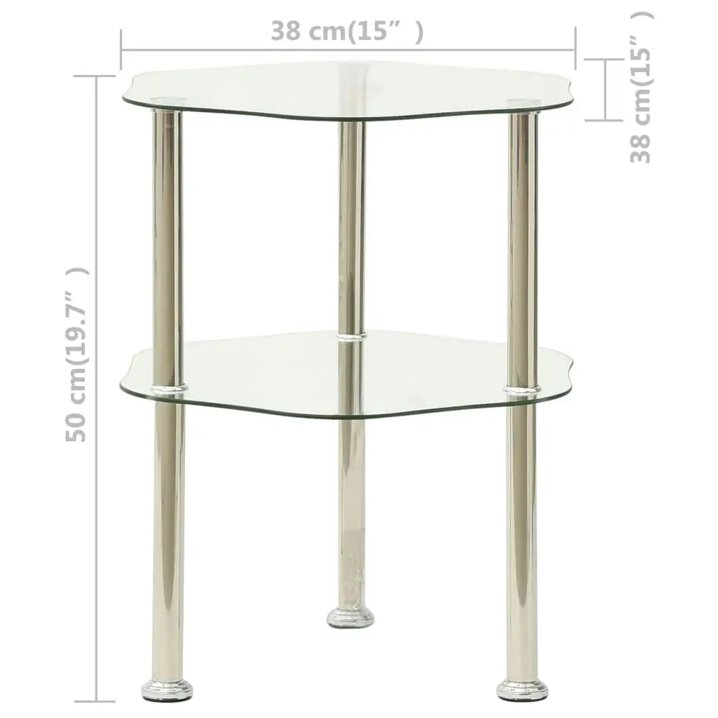 2-Tier Side Table Transparent 38x38x50 cm Tempered Glass 322790