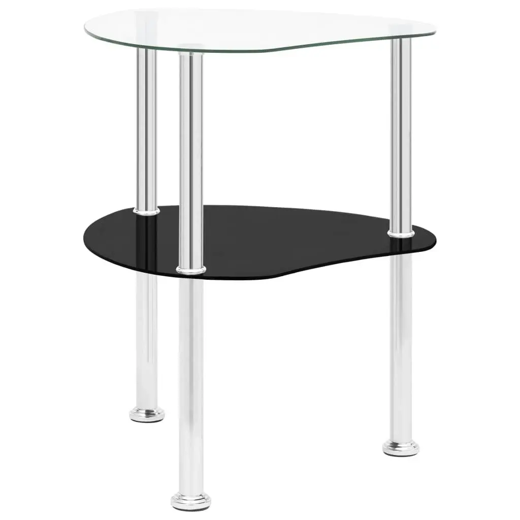 2-Tier Side Table Transparent & Black 38x38x50cm Tempered Glass 322786