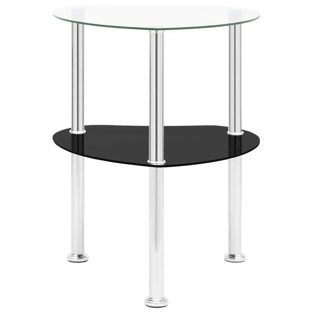 2-Tier Side Table Transparent & Black 38x38x50cm Tempered Glass 322786