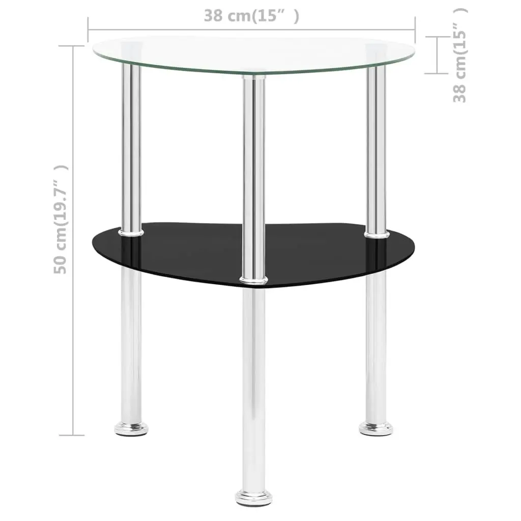 2-Tier Side Table Transparent & Black 38x38x50cm Tempered Glass 322786