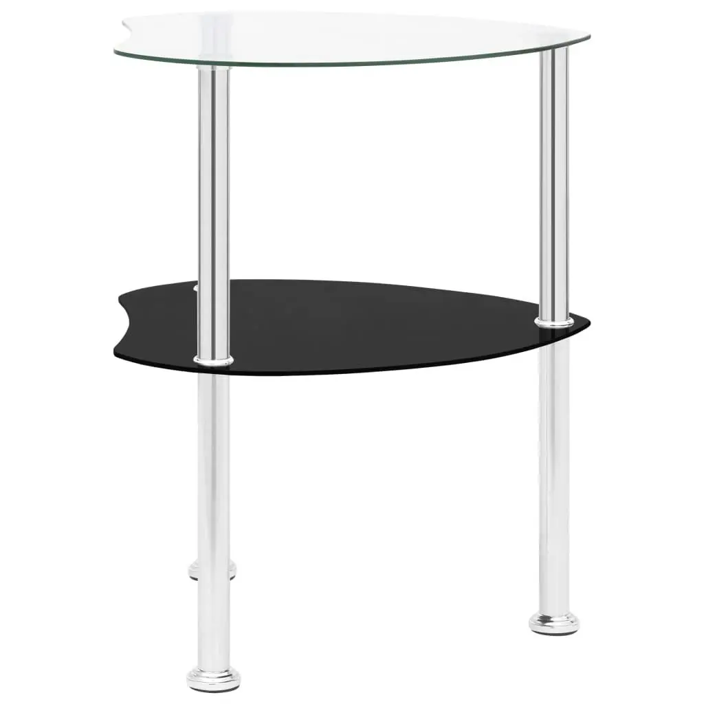 2-Tier Side Table Transparent & Black 38x38x50cm Tempered Glass 322786