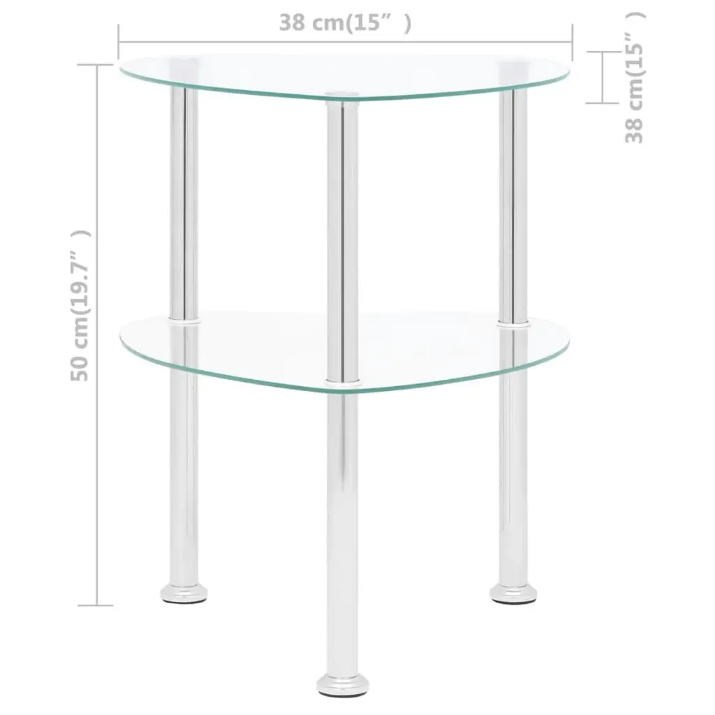 2-Tier Side Table Transparent 38x38x50 cm Tempered Glass 322785