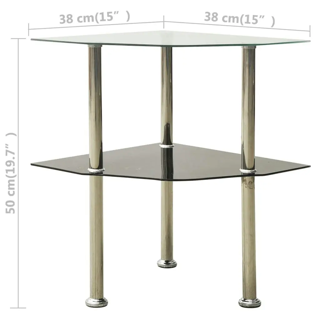 2-Tier Side Table Transparent & Black 38x38x50cm Tempered Glass 322794