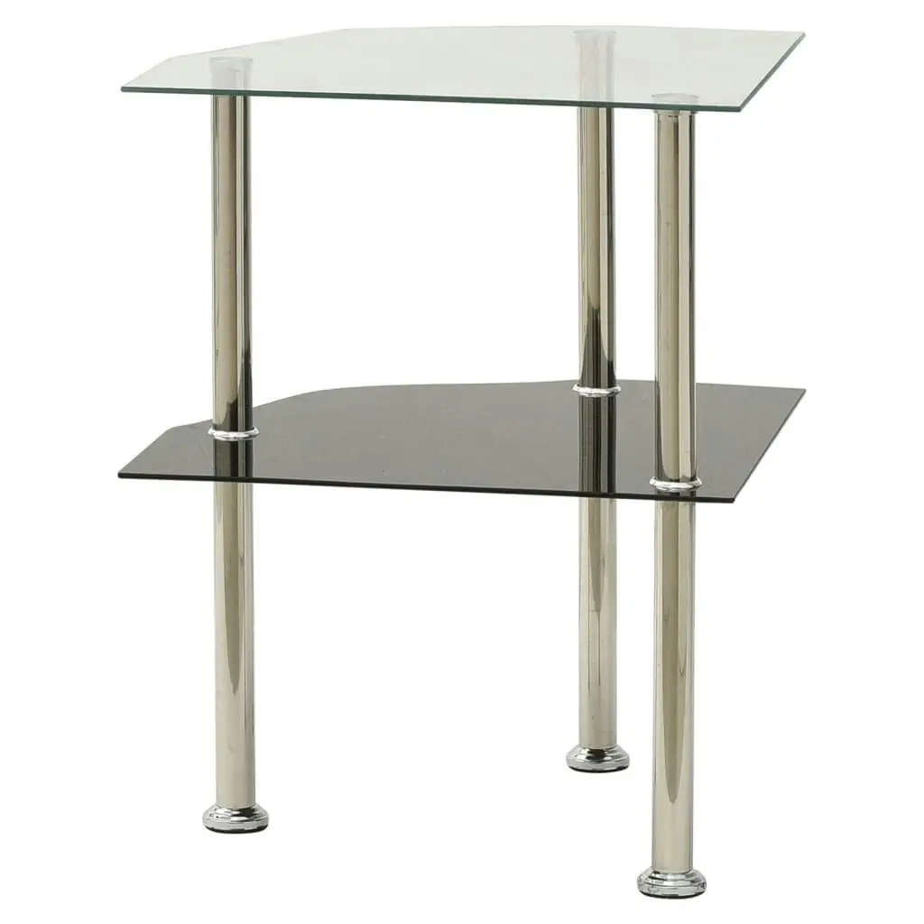 2-Tier Side Table Transparent & Black 38x38x50cm Tempered Glass 322794