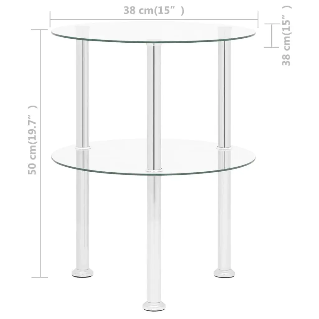 2-Tier Side Table Transparent 38 cm Tempered Glass 322787