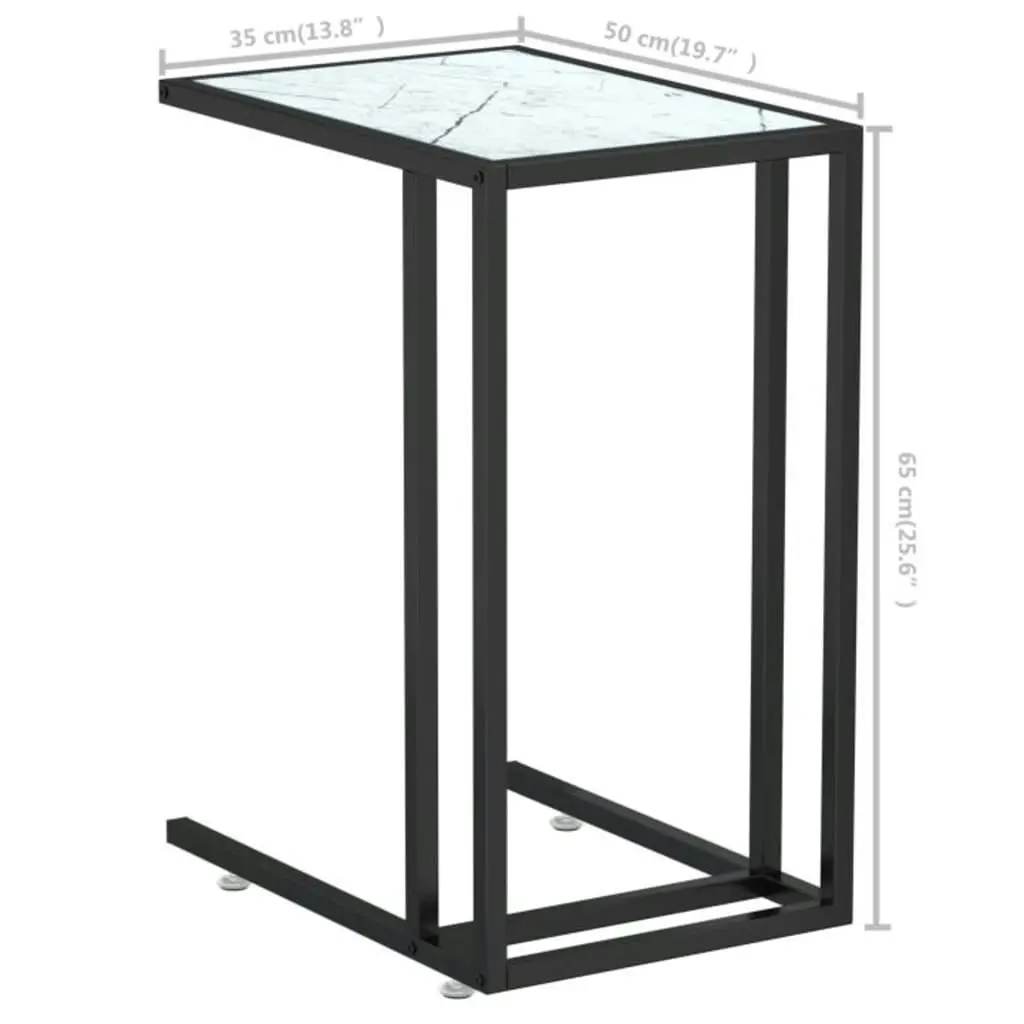 Computer Side Table White Marble 50x35x65 cm Tempered Glass 331652