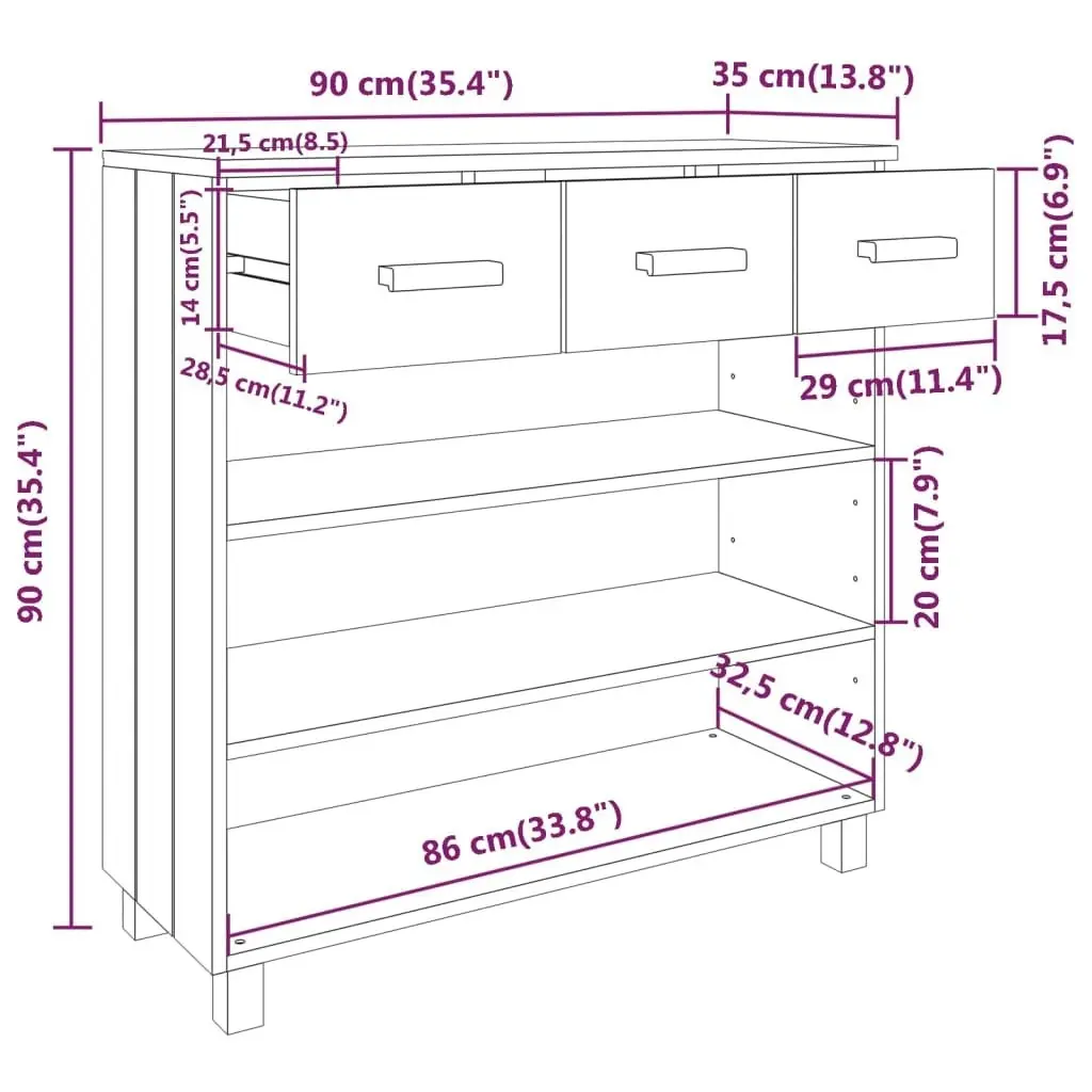 Console Table "HAMAR" Dark Grey 90x35x90 cm Solid Wood Pine 340466