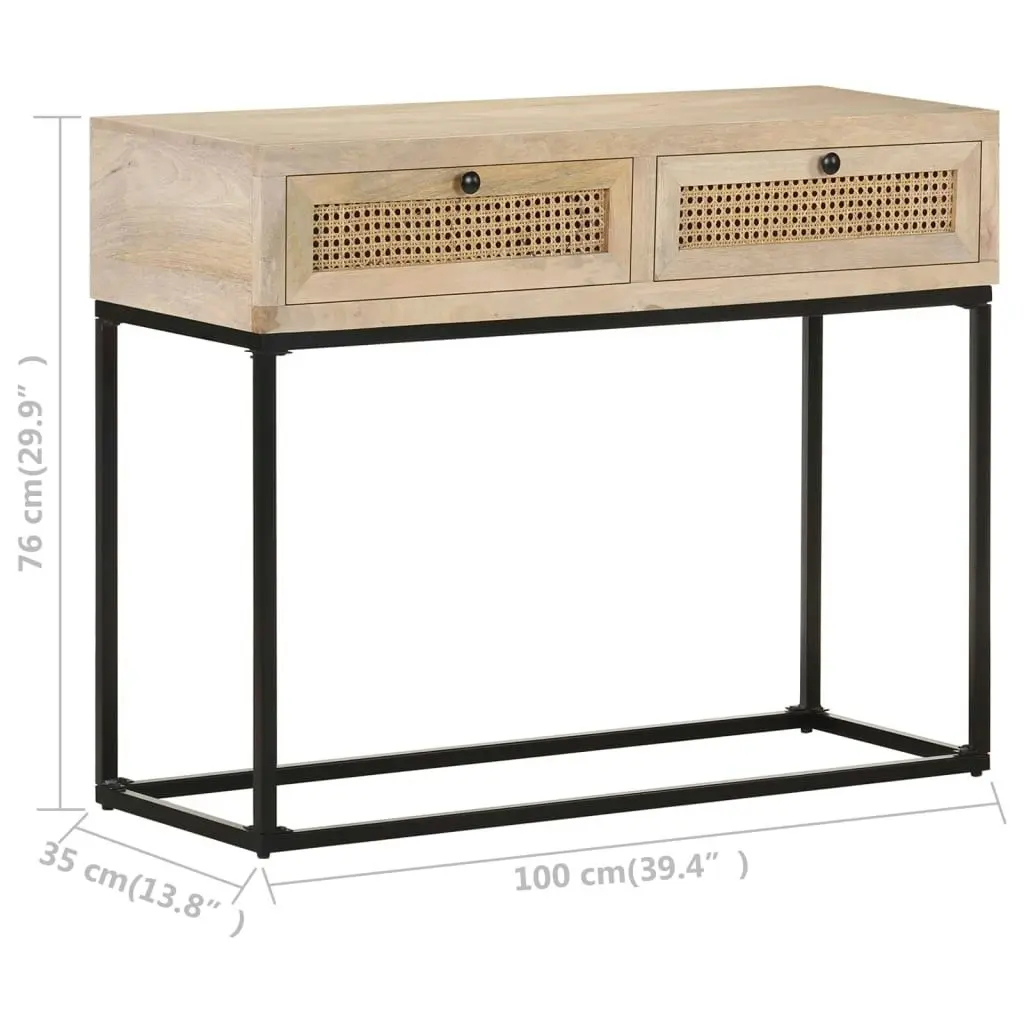 Console Table 100x35x76 cm Solid Mango Wood and Natural Cane 323512