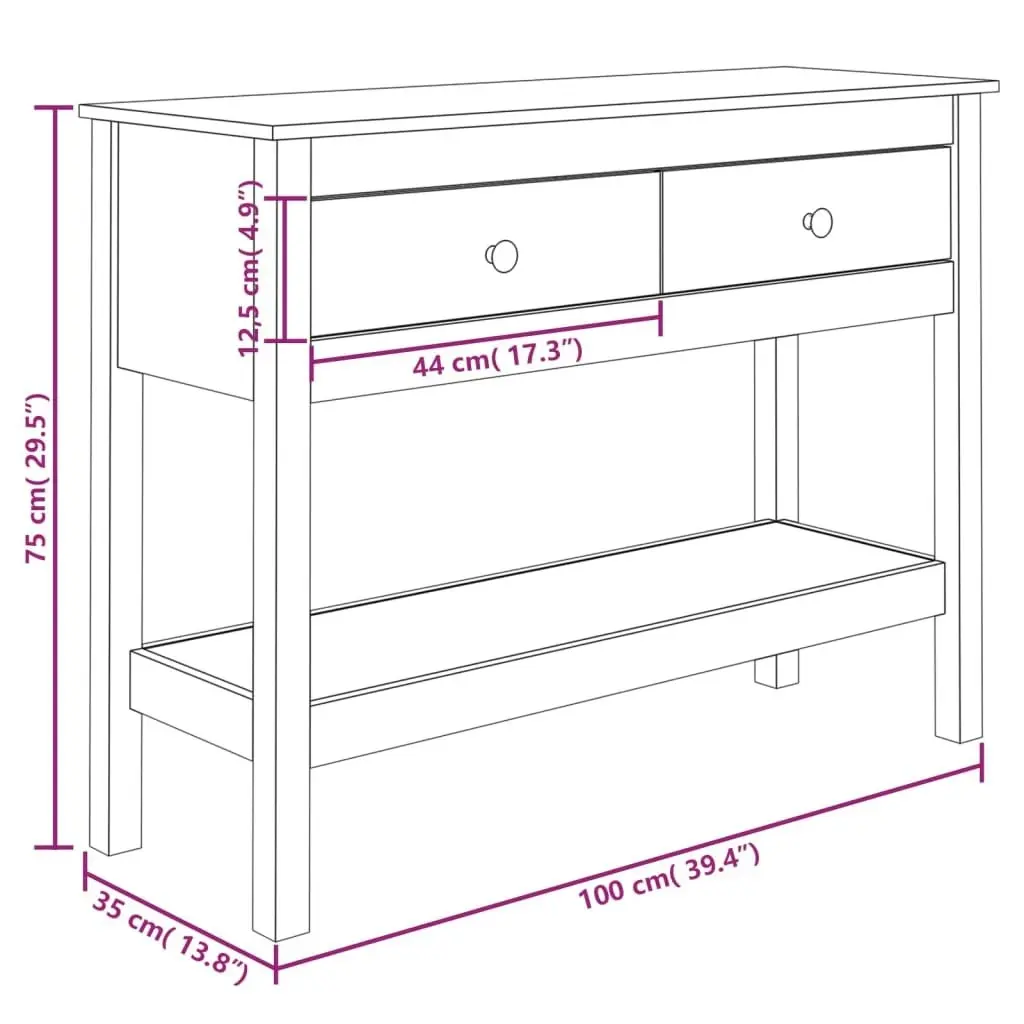 Console Table 100x35x75 cm Solid Wood Pine 814624