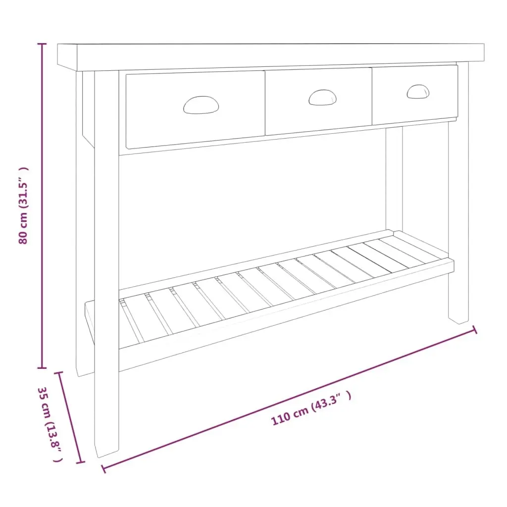 Console Table 110x35x80 cm Solid Wood Fir 340768