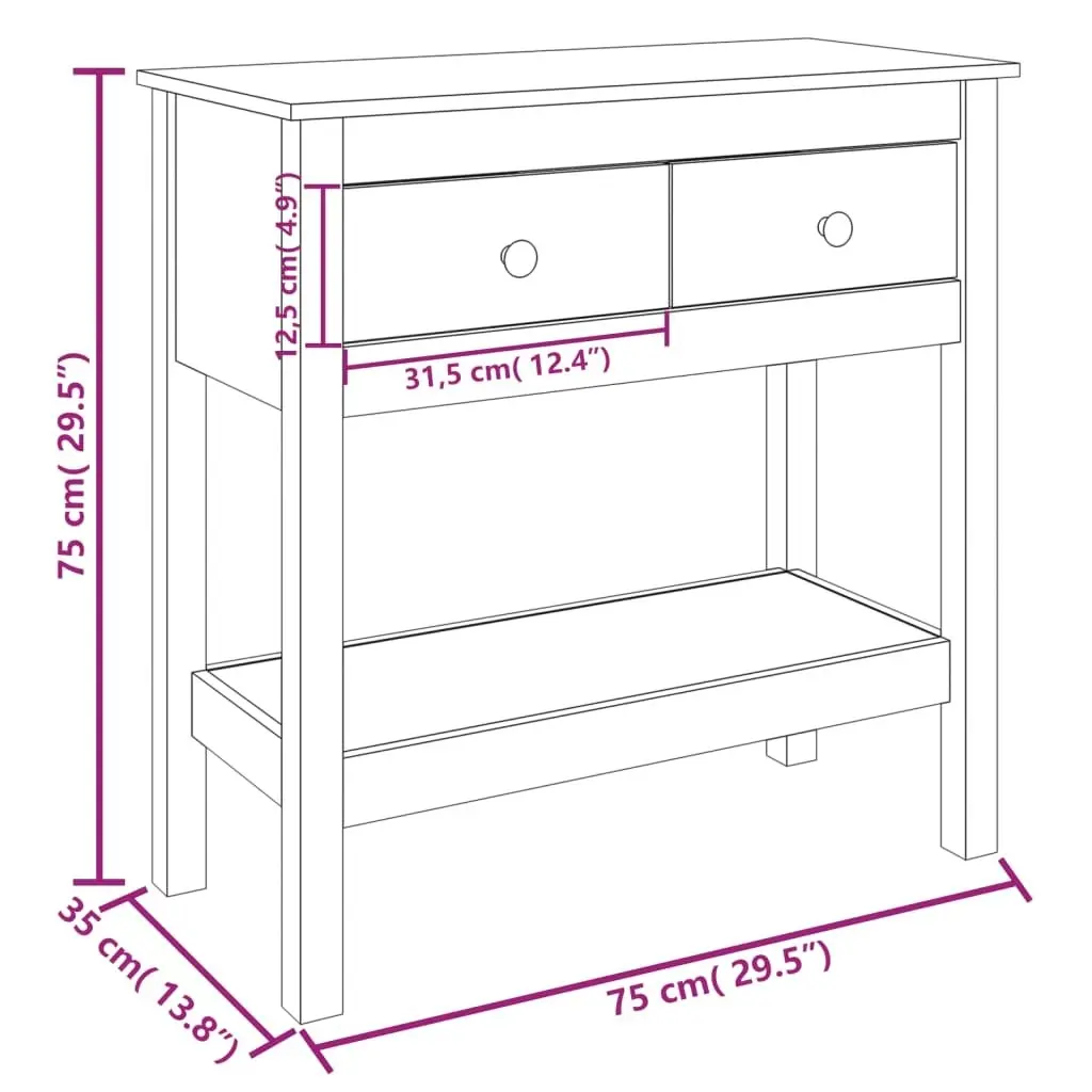 Console Table 75x35x75 cm Solid Wood Pine 814619